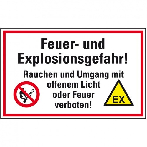 Schild I Hinweisschild Feuer- und Explosionsgefahr! Rauchen und Umgang mit offenem Licht oder Feuer verboten,Kunststoff,300x200mm Image