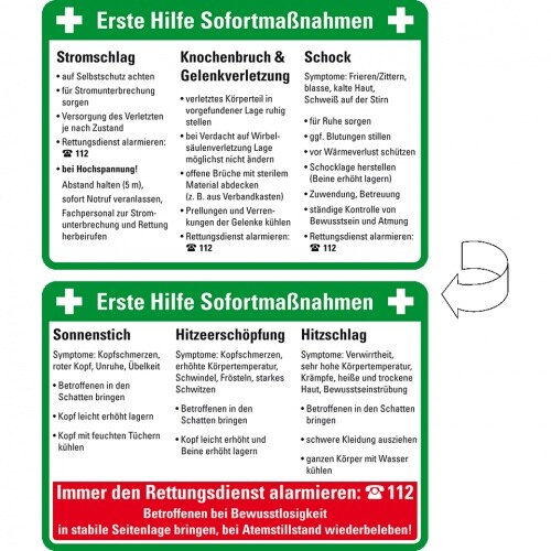Anweisungen Erste Hilfe Sofortmaßnahmen kompakt, Kunststoff, 106x74mm, 5/VE Image