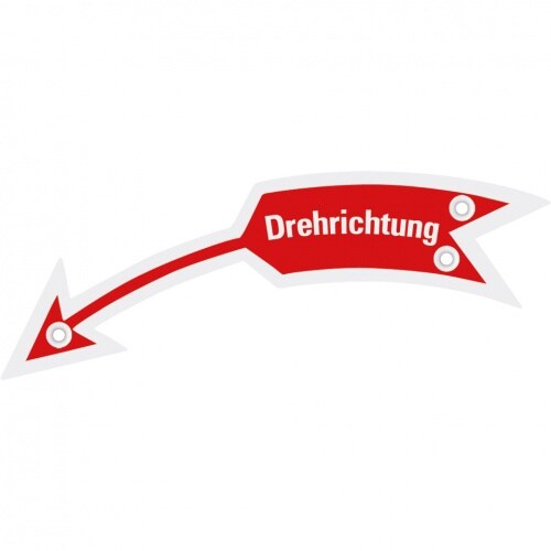 Drehrichtungspfeil links mit Text, rot, Aluminium eloxiert, 105x21mm Image