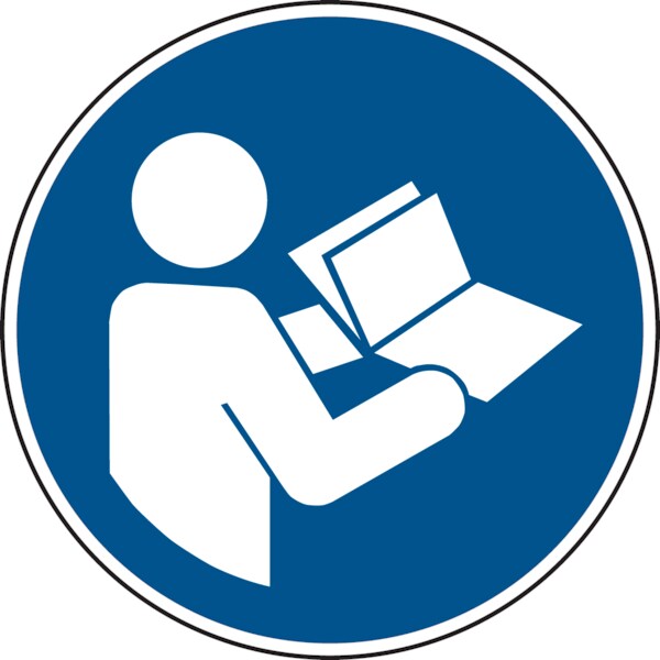 Gebotsschild, Anleitung beachten M002 - ASR A1.3 (DIN EN ISO 7010) - 200x0.45 mm Aluminium geprägt Image