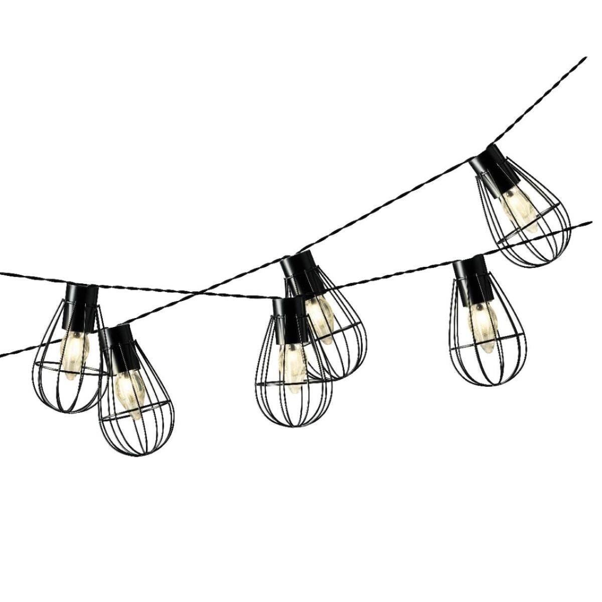 MARELIDA LED Solar Gitter Lichterkette INDUSTRIAL 8 warmweiße Gitterlampen schwarz Image