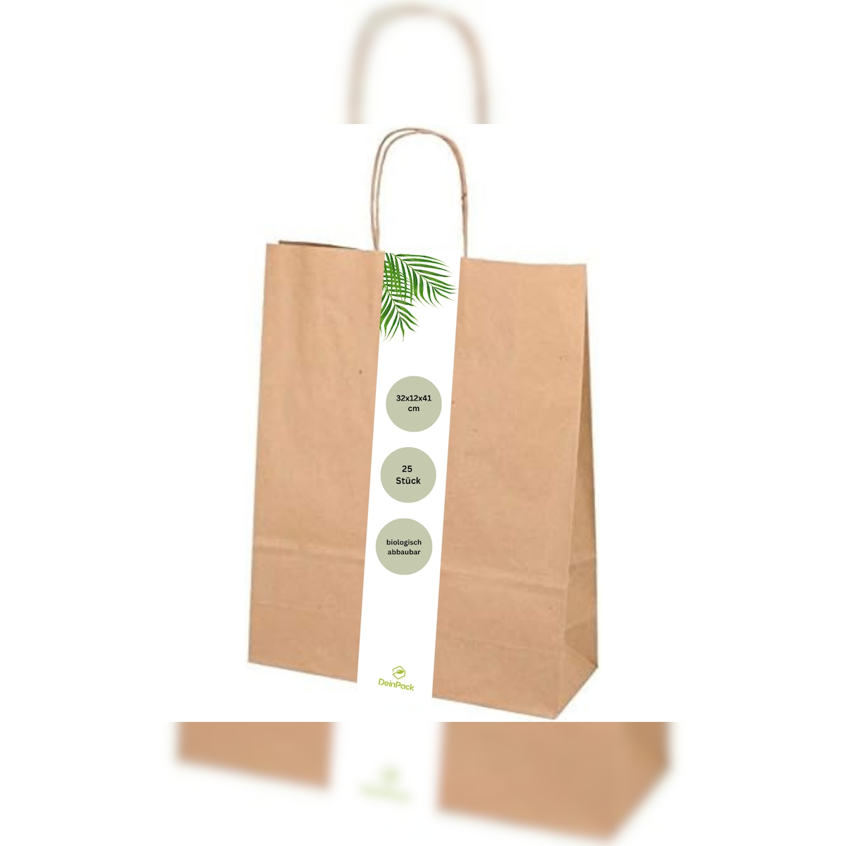DeinPack Umweltschonende Papier Tragetaschen groß 25 x braune Papier Tüten 32 x 12 x 41 cm Image