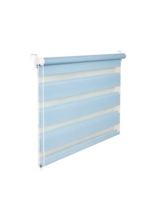 Doppelrollo Duorollo 45 cm breit 150 cm lang hellblau blau inkl. Seilzug Fensterrollo Klemmrollo Jal Image