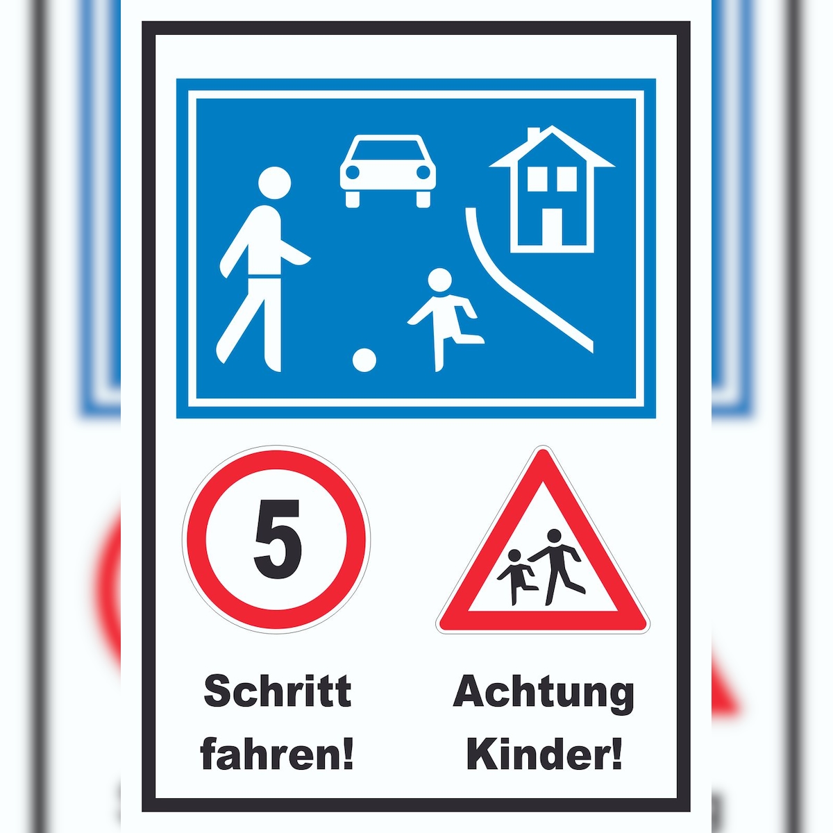 Spielstraße Schrittfahren Achtung Kinder Schild A6 (105x148mm) Image