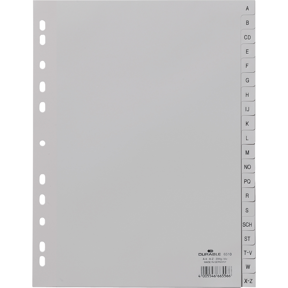DURABLE 651010 Register DIN A4 volldeckend A-Z 20tlg. PP grau Image