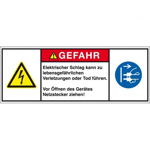 Aufkleber I Produktsicherheitsschild Gefahr-Elektrischer Schlag, RoHS konform, Folie, 200x75mm, ISO 3864-2 Image