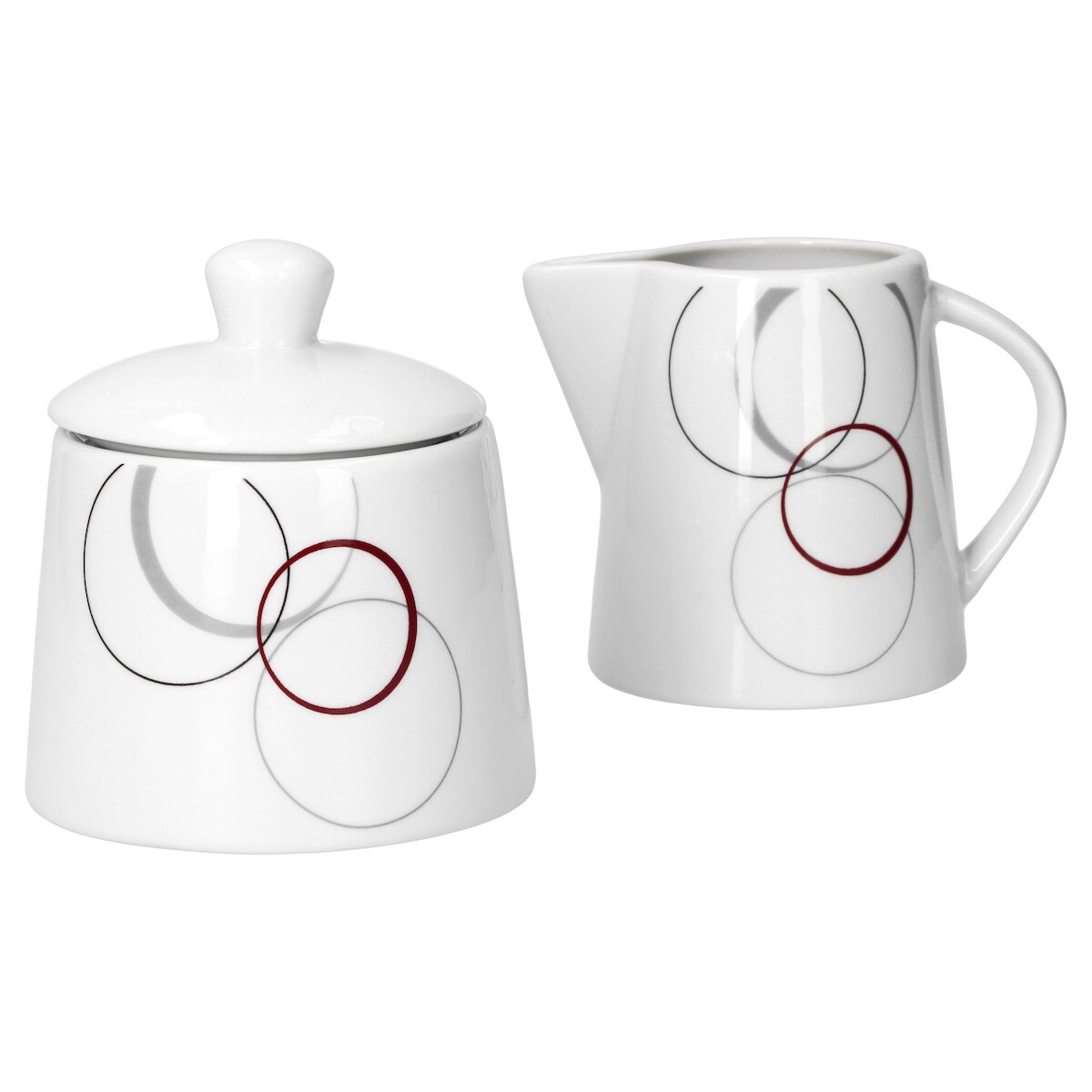 2tlg. Set Zuckerdose 28cl & Milchkännchen 23cl Palazzo mit Dekor-Kreisen in grau und dunkelrot Image