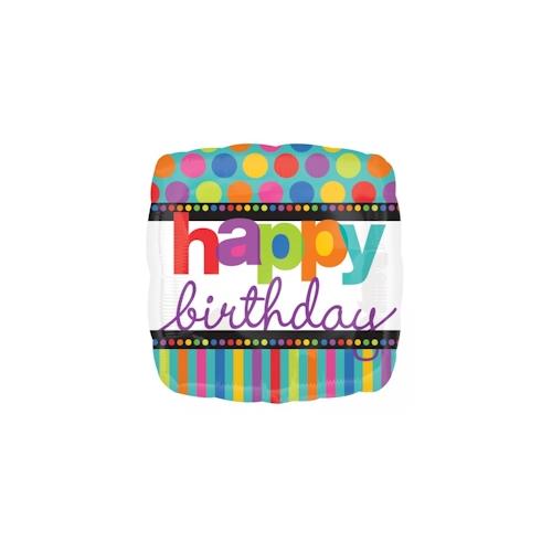 Folienballon `Dots & Stripes` Happy Birthday