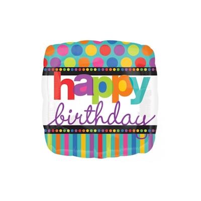 Folienballon `Dots & Stripes` Happy Birthday