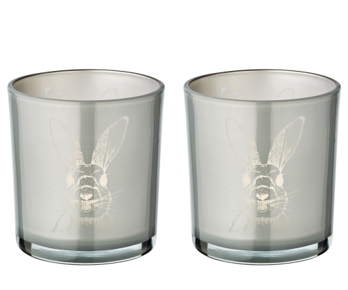 EDZARD 2er-Set Teelichtglas Hase (Höhe 8 cm), grau, Hasen-Motiv Image