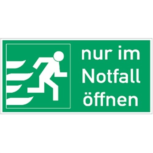 Aufkleber Nur im Notfall öffnen rechts, Querformat, Folie, 148x74 mm Image