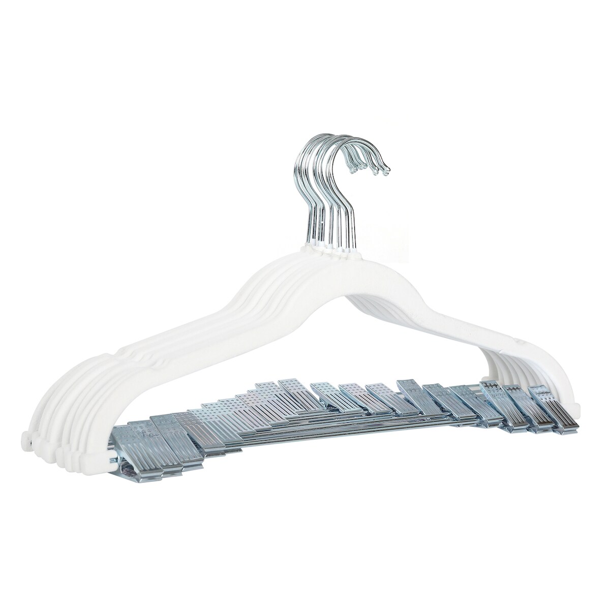 SVITA 10er Set Kleiderbügel Hosenbügel mit Clips und Samt-Bezug Weiß Image