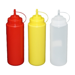 GVK ECO Je 1 Stück rot, gelb,transparente Quetschflaschen 1 Liter Dosierflasche Spenderflasche Dressingflasche Image