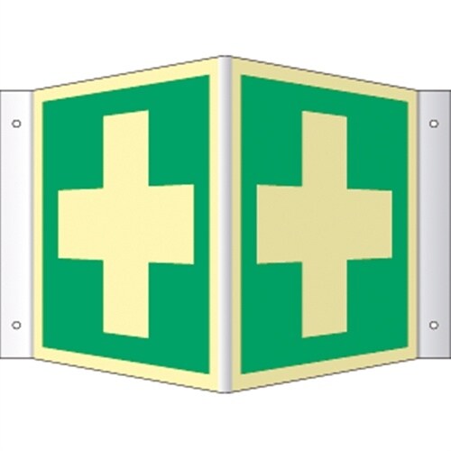 Winkelschild Erste Hilfe, ISO 7010, Kunststoff, nachleucht., 160-mcd, 200x200 mm Image