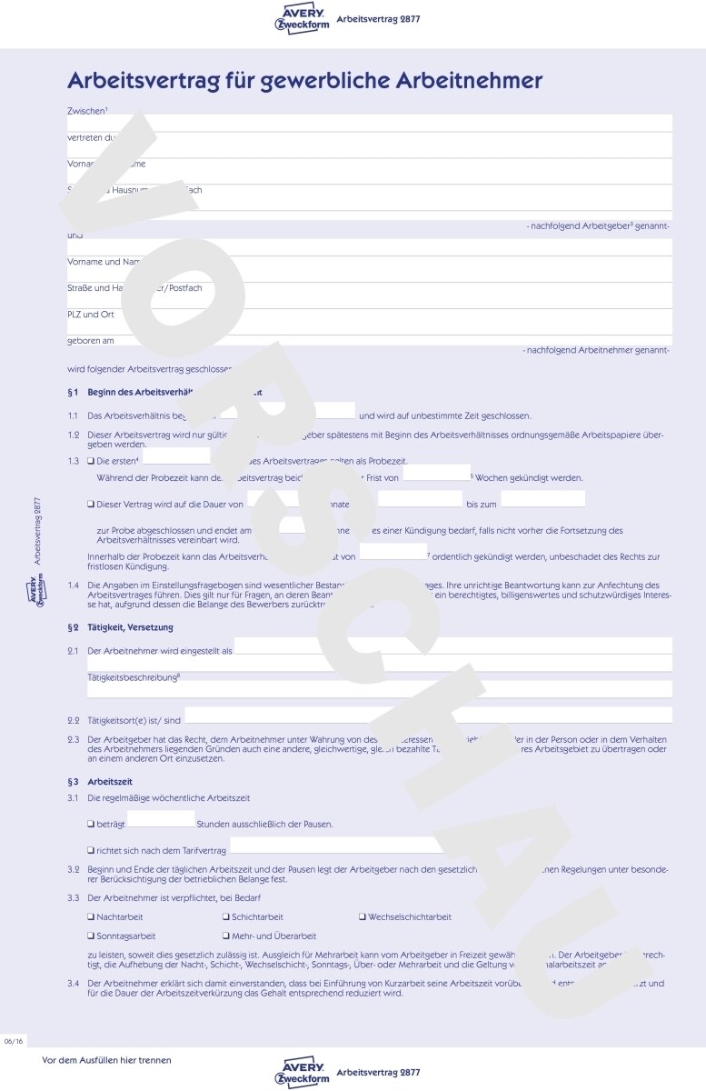 Avery Zweckform Arbeitsvertrag A4 für gewerbl. Arbeitnehmer 2-seitig Image