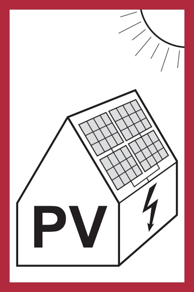 Feuerwehrschild, PV (für Solaranlagen) - DIN VDE 0100-712 (DGUV Information 203-052) - 100x150 mm Folie selbstklebend Image