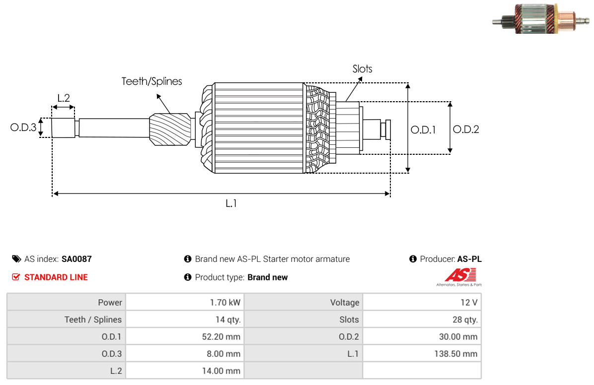 AS-PL Anker, Starter Universal 12V 52,20mm SA0087 Image