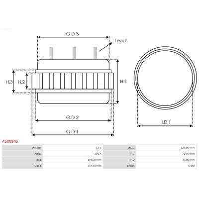 AS-PL Stator, Generator Universal 12V 150A AS0094S Image