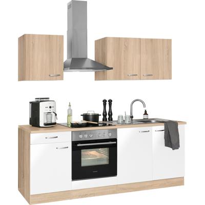Küchenzeile OPTIFIT "Parare", weiß (front: weiß glanz, korpus: eichefarben, arbeitsplatte: eichefarben), B:210cm T:60cm, Komplettküchen-Sets, ohne E-Geräte, Breite 210 cm Image
