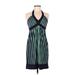 BCBGMAXAZRIA Casual Dress - Mini Halter Sleeveless: Teal Stripes Dresses - Women's Size Medium