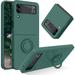 for Samsung Galaxy Z Flip 3 5G Case Liquid Silicone Soft Gel Rubber Slim Cover with Ring Kickstand Shockproof Full Body Protective Phone Case for Samsung Z Flip 3 2021 Pine Green