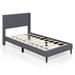 Costway Twin Size Upholstered Platform Bed with Button Tufted Wingback Headboard-Gray