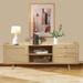 Modern TV Stand w/ Rattan-Decorated Doors & Adjustable Shelf for 55 Inch TV, Media Console Table w/ Cabinet Storage & 2 Drawers