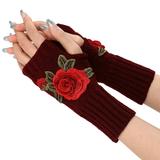 Tooayk Workout Gloves Ladies Warm Knit Fingerless Gloves Convertible Mittens Fashion Flowers Work Gloves Fingerless Gloves Red