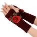 Tooayk Workout Gloves Ladies Warm Knit Fingerless Gloves Convertible Mittens Fashion Flowers Work Gloves Fingerless Gloves Red