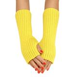 Tooayk Workout Gloves Women Autumn and Winter Solid Color Multicolor Wool Long Striped Knit Half Finger Gloves Work Gloves Fingerless Gloves Yellow