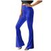 ZHIZAIHU Pants for Women Casual Solid Color High Waist Ribbed Flare Long Pants Comfy Elastic Slim Leg Trousers Women Sweatpants Blue XL