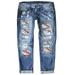 Tooayk Women s Pants Jeans for Women Womens Baseball Print Distressed Mid Rise Straight Jeans Womens Jeans Blue M