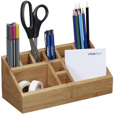 relaxdays Schreibtischorganizer Bambus mit 10 Fächern braun