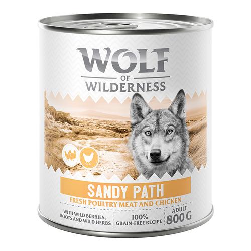 6 x 800 g Sandy Path Geflügel mit Huhn Wolf of Wilderness getreidefreies Hundefutter nass