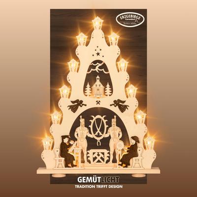 LED Schwibbogen WEIGLA "Erzgebirge, große Lichterspitze, Bergmann NATUR-BRAUN", beige (natur), B:52cm H:67cm T:6cm, Schwibbögen, Erzgebirge garantiert, Weihnachtsdeko Innen, Weihnachtsbeleuchtung Image