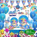 hominn Shark Baby Party Supplies theme Set 211Pcs – Habbipet Sharks Ocean Themed Birthday Parties Decorations Includes Disposable Tableware Kit - Serves 16 Guest, Blue