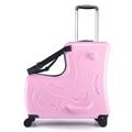 AOWEILA Hardside Ride on Kids Luggage with 4 Spinner Wheels for Girls and Boys, Rolling Childrens Travel Suitcase with Seat and Safety Belt for Toddler Ages 2-12, Sweet Pink, 20-Inch Carry-On for Most
