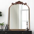 OUSHUAI Gold Traditional Vintage Ornate Baroque Mirror,Gold Brass Mirror For Wall,Victorian Antique Bronze Mirror With Full Matel Frame,Arched Mirror For Bathroom/Living room/Hallway/Fireplace 19"X27"