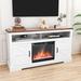 Gracie Oaks Mayland TV Stand for TVs up to 65" w/ Multifunction Electric Fireplace Included Wood in Brown | Wayfair