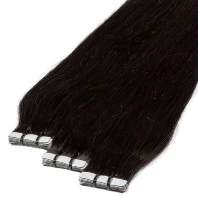 hair2heart Tape Extensions Premium Echthaar #4/0 Mittelbraun 60cm Schwarz Damen