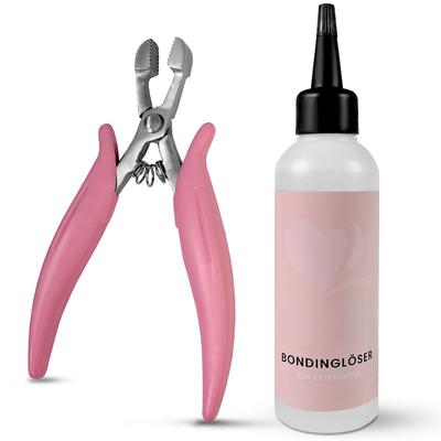 hair2heart Tape Extensions-Löser Set: 100ml Löser, 200ml Shampoo, Klebestreifen, Kamm Bondinglöser Set Damen