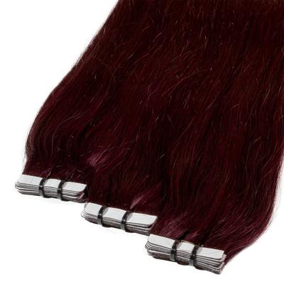 hair2heart Tape Extensions Premium Echthaar #55/65 hellbraun intensiv violett-mahagoni 50cm Schwarz Damen Image