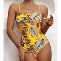 Maillot de bain une pièce imprimé jaune sexy fermé push-up pour femmes vêtements de plage pour