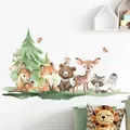 Stickers Muraux Thème Animaux de la Forêt Ours Cerf Lapin pour Chambre d'Enfant Décoration de