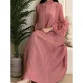 ANLAN-Robe Maxi Plissée pour Femme Maille Manches Pétales Demi-Col Roulé Robes Formelles