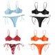 Bikini sexy à lacets pour femmes maillot de bain d'été couleur unie imprimé col en v culotte de