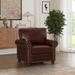 Faux Leather Single Sofa Chair Living Room Upholstered Rolled Arms Sofa with Nails Decoration and Wood Leg