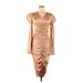 Nasty Gal Inc. Cocktail Dress - Midi V Neck Short sleeves: Tan Print Dresses - New - Women's Size 6