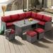 HQZX 7 Piece Outdoor Patio Furniture Set Outdoor Rattan Wicker Dining Sofa Set Red