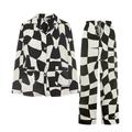 Women's Queen Of Chess Long Silk Pyjama Set - Black Medium Not Just Pajama